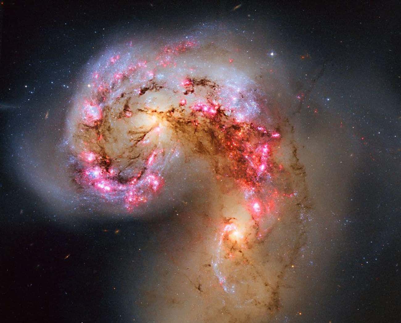 Two Large Galaxies, Known As The Antennae, Are Colliding And Triggering Super Star Cluster Formations