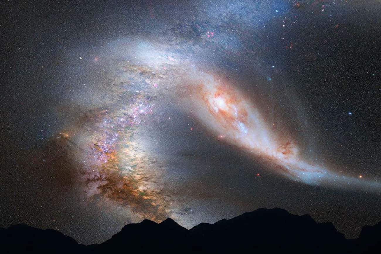 In Four Billion Years, Earth's Sky Could Look Like This As The Andromeda Galaxy Crashes Into Our Galaxy, The Milky Way
