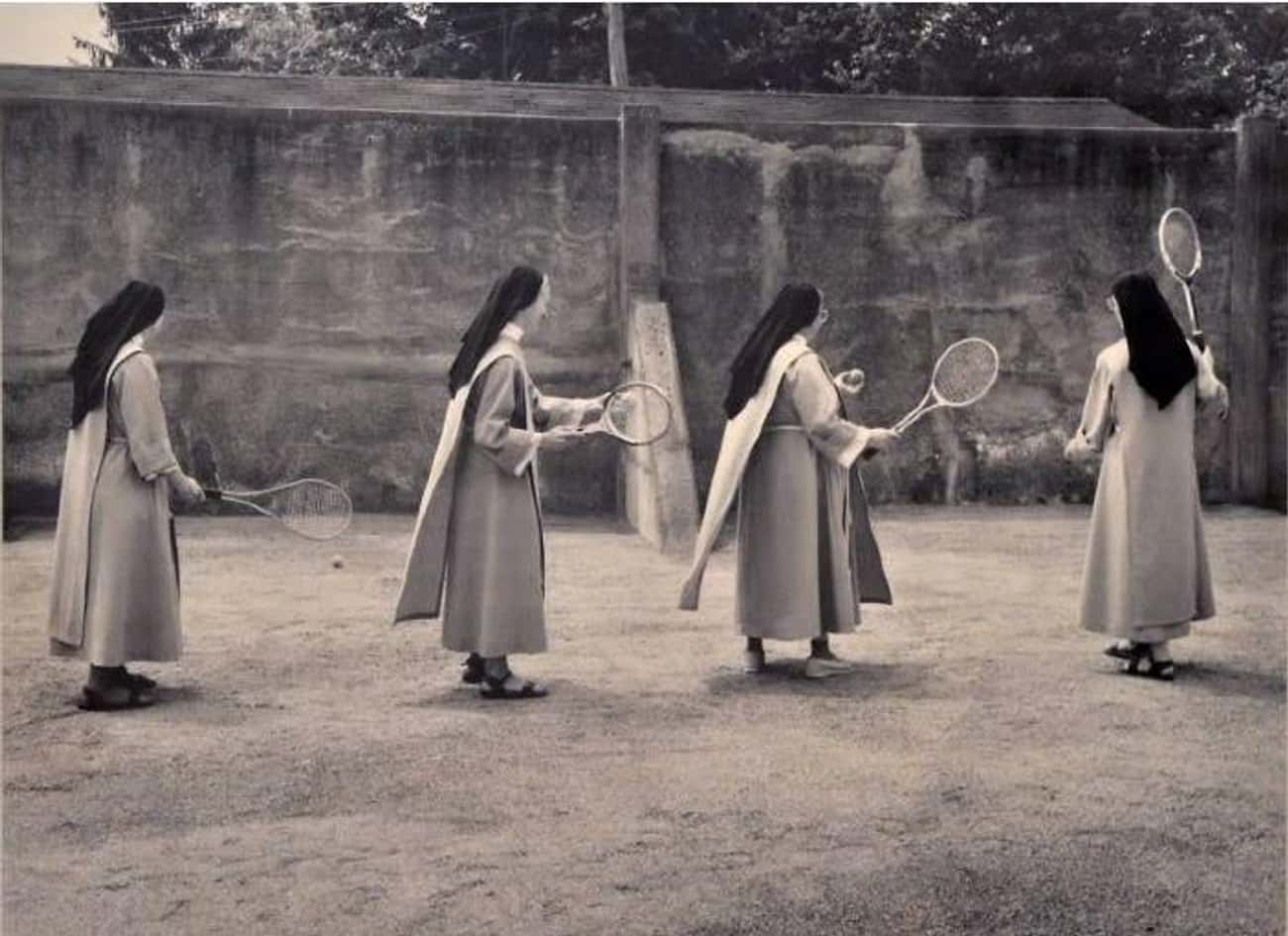 Nuns Practicing Their Tennis Skills