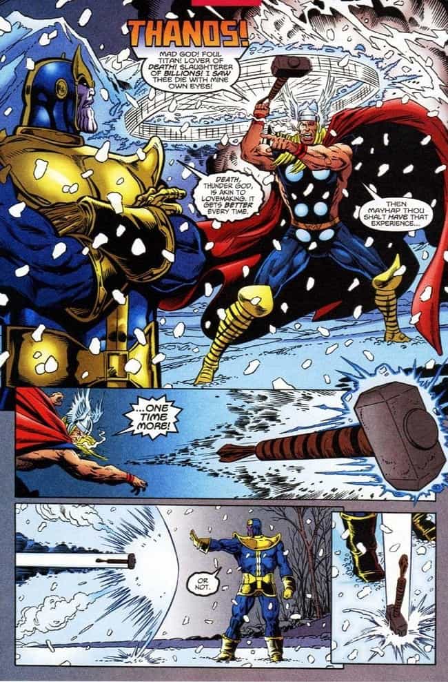 Thanos Stops Thor's Hammer Cold