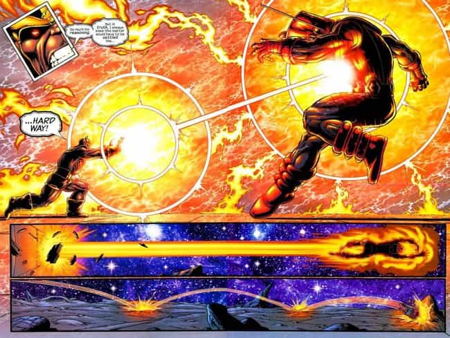 Thanos Blasts Galactus Through A Wall