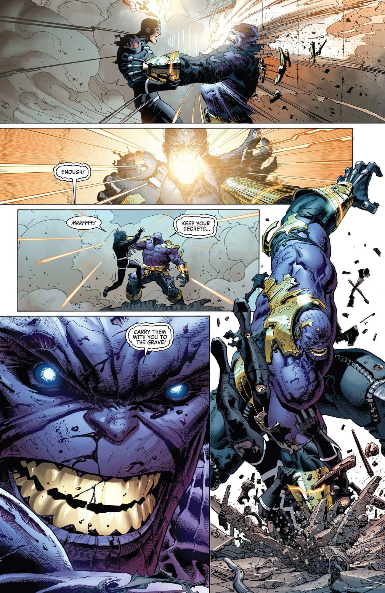 Thanos Shrugs Off Black Bolt's Blast At Point Blank Range