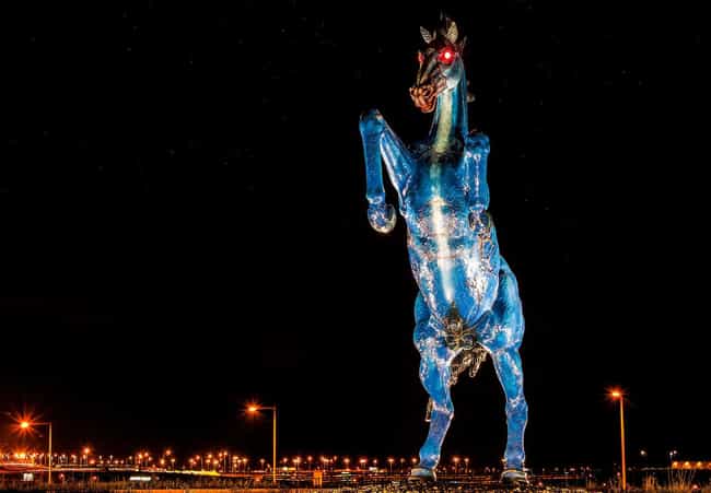 The Blue Mustang Is Said To Be... is listed (or ranked) 2 on the list Supposed Hidden Messages In Denver Airport Artwork, According To Conspiracy Theories