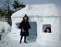 Two Girls Standing With Their Snow Fort, 1910 on Random Colorized Photos You Never Saw In Your Textbooks