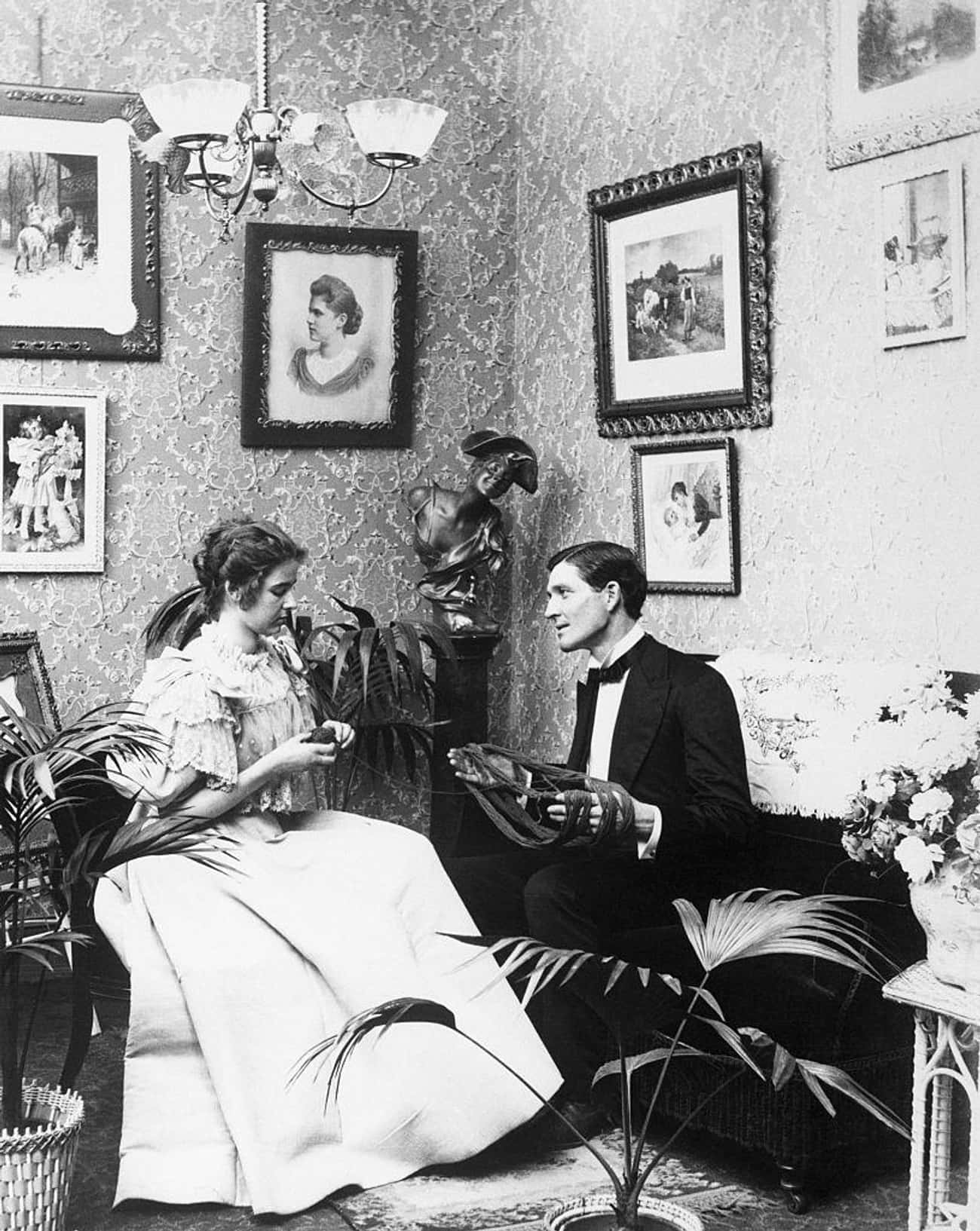 Victorian Couple Knitting Alone, Circa 1890