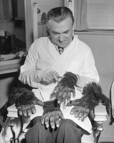 Makeup Artist Jack Pierce Trims Wolf Gloves, Circa 1940