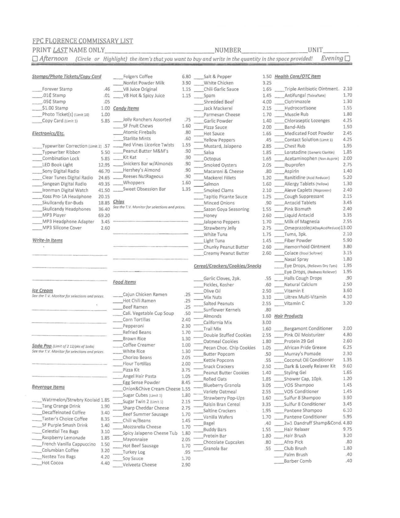 Bureau Of Prisons Commisary List Fort Worth - qd1lpan