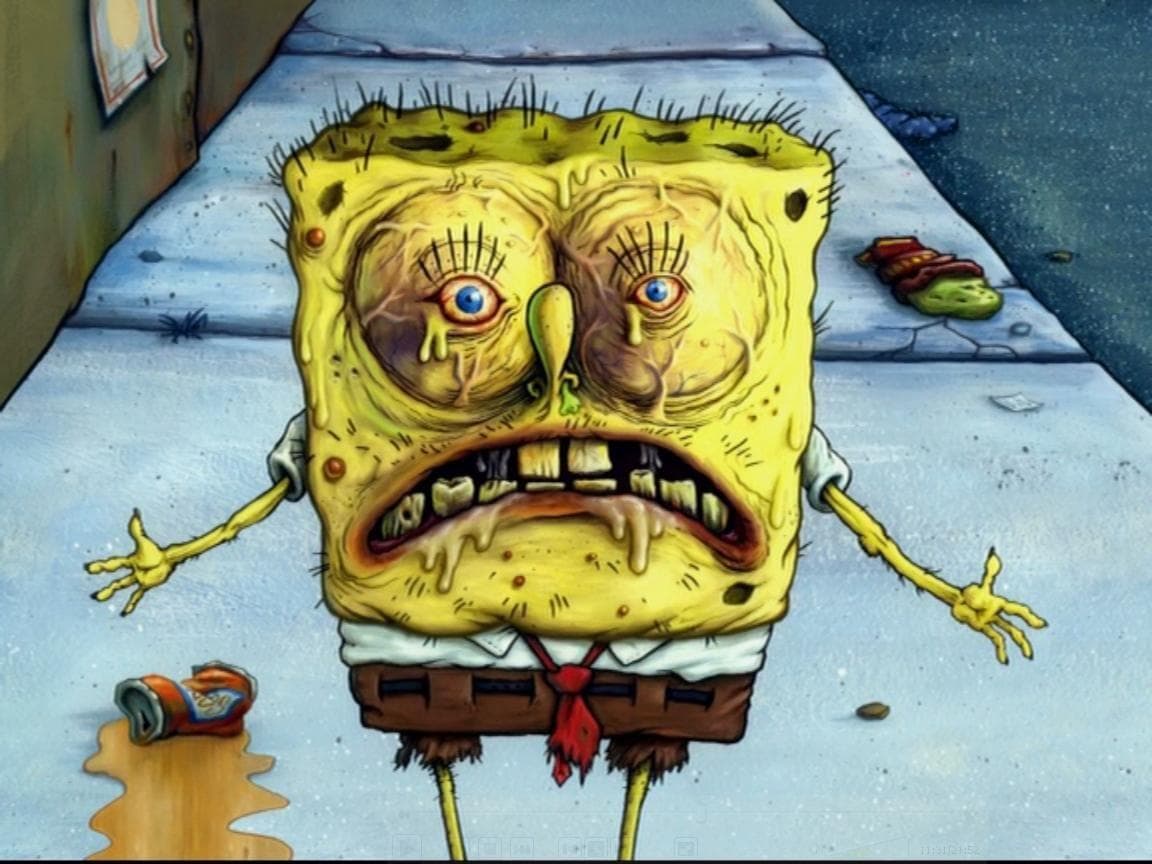 What following episode is this scene with a sad crying SpongeBob