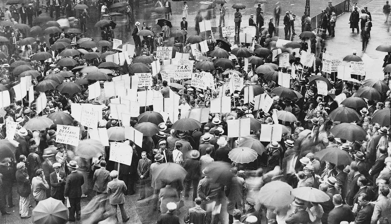 Victims Of The Bank Failure Protest In The Rain, New York City, 1931
