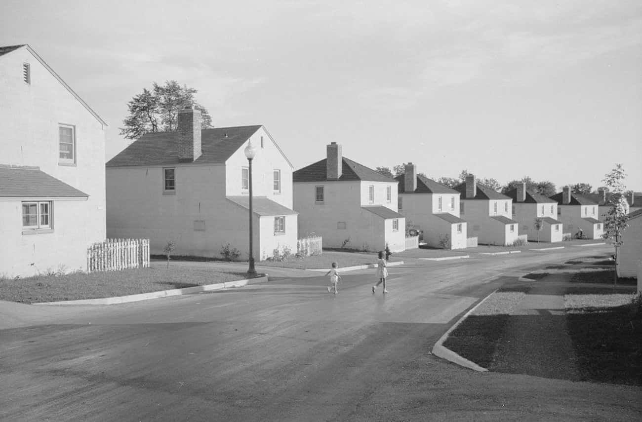 Wisconsin Children Cross An Empty Street In An Empty Neighborhood, 1939