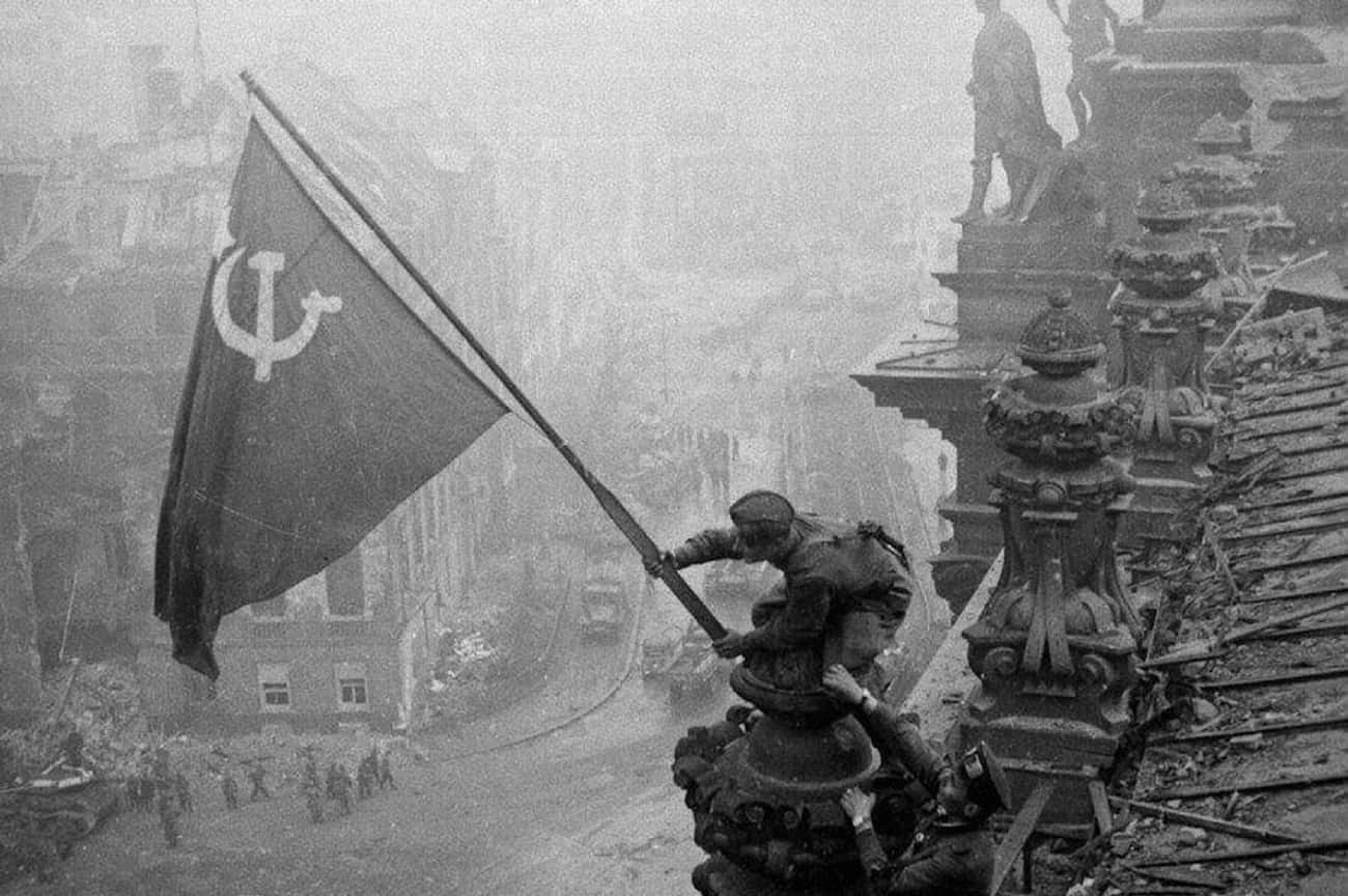 The Soviet Flag Being Raised Over Berlin