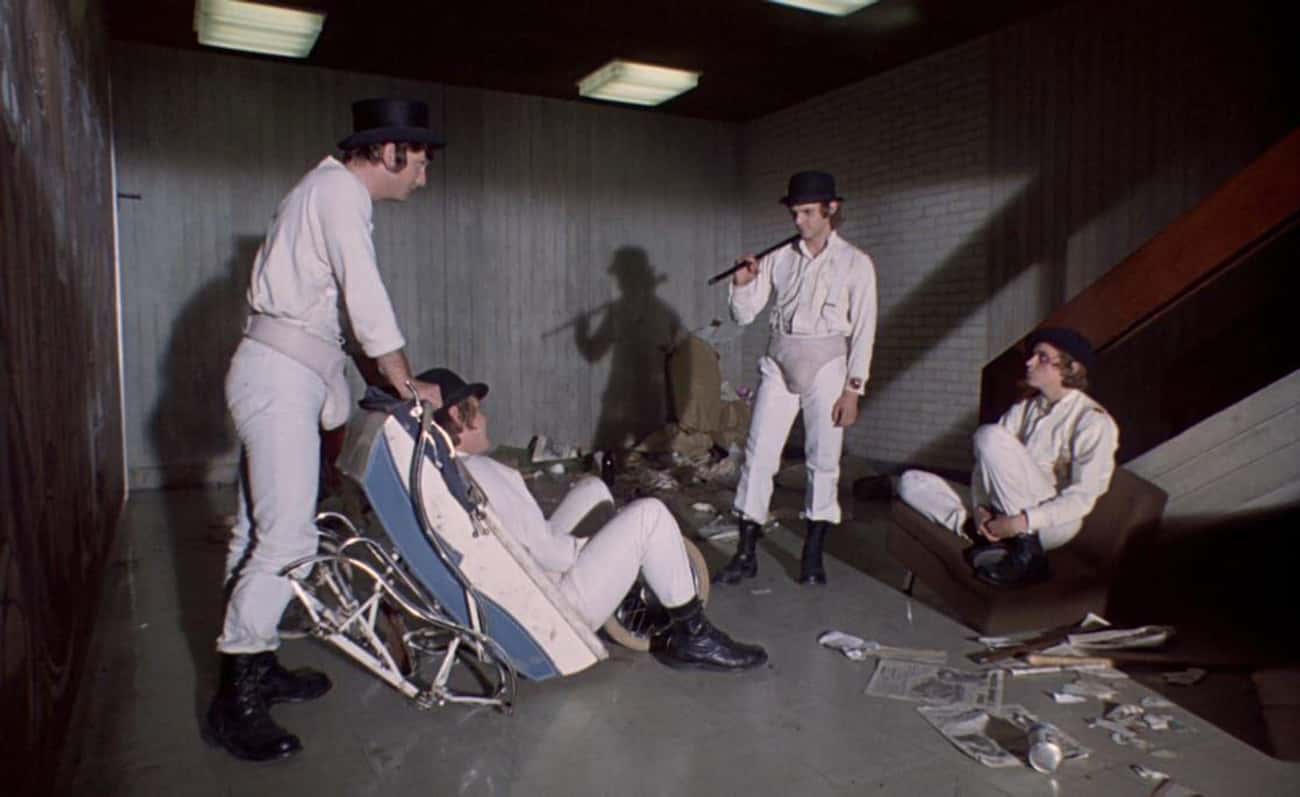 The White Outfits And External Codpieces Came From Malcolm McDowell’s Cricket Gear 