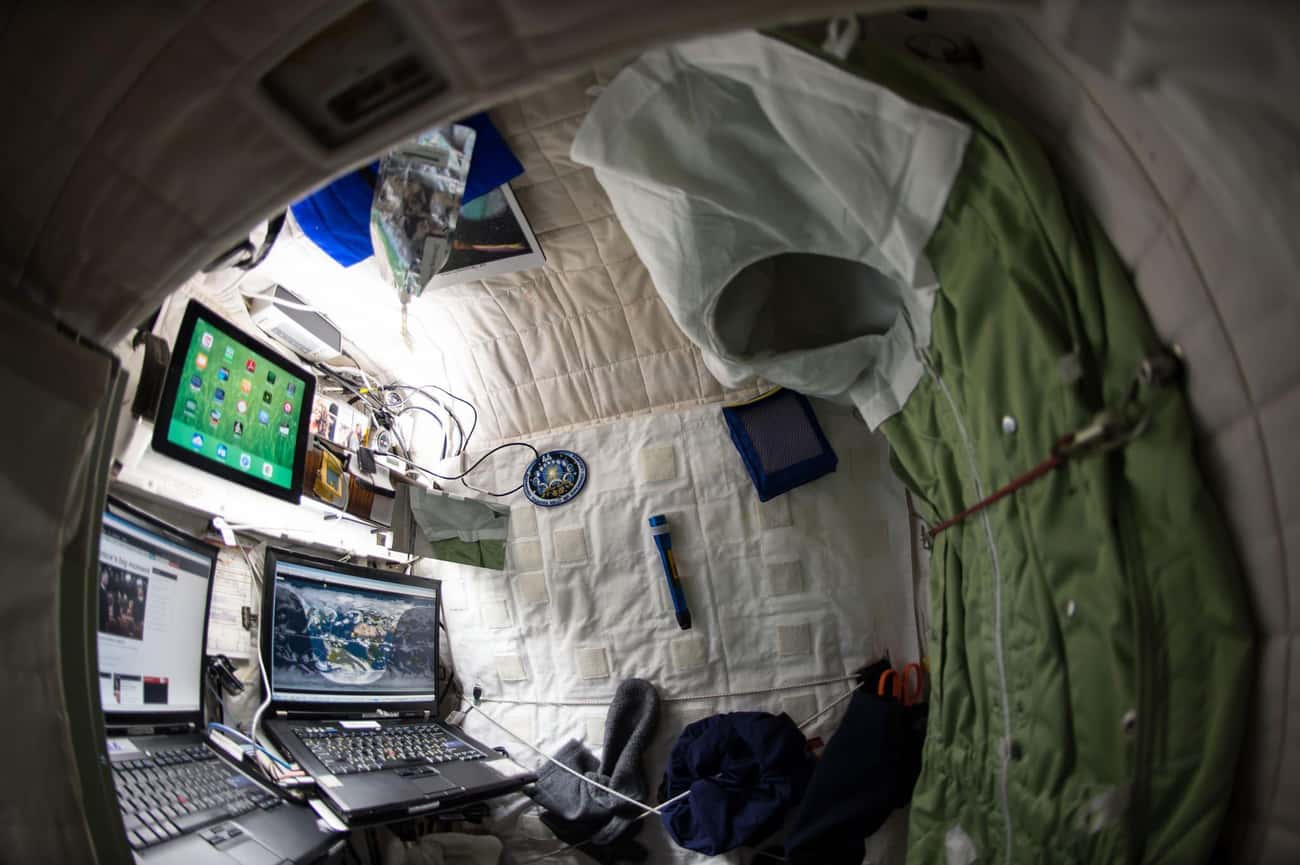 For Spans Reaching Up To Six Months, Astronauts' Living Quarters Are Confined To A Room The Size Of A Phone Booth