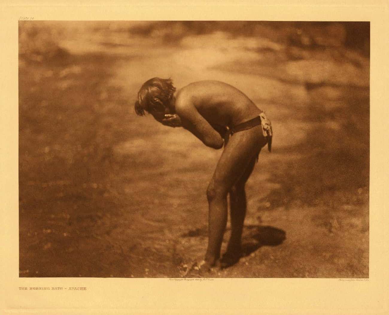 An Apache Native American Taking A Morning Bath, C. 1907