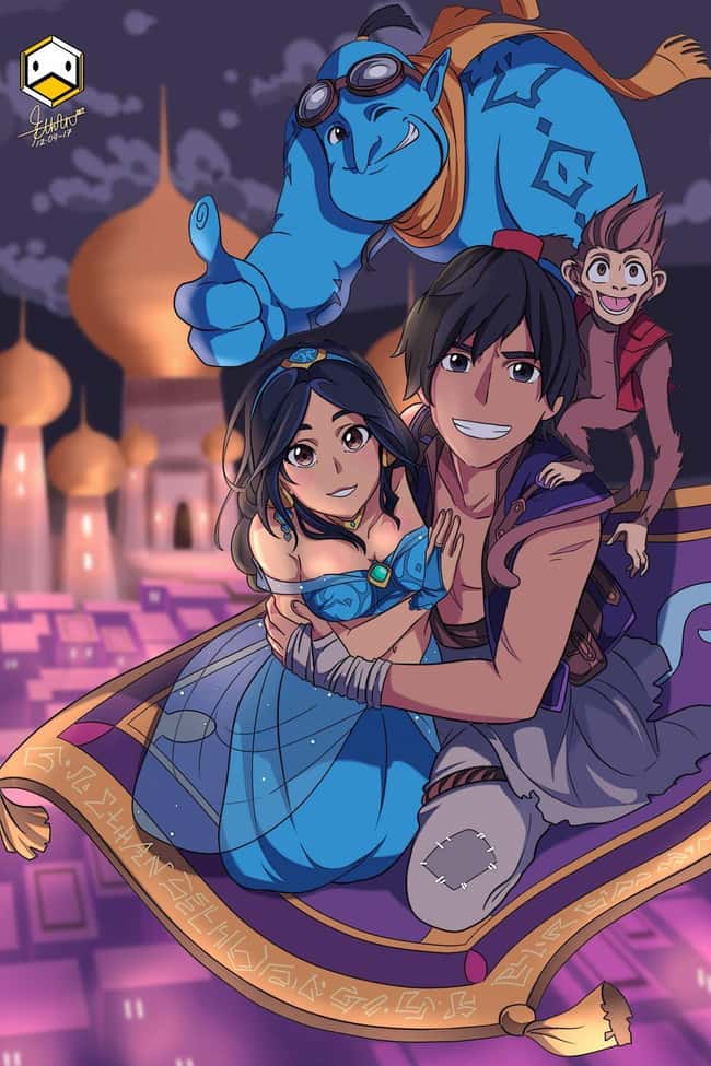 Aladdin is listed (or ranked) 5 on the list This Artist Creates Anime Versions of Disney Characters