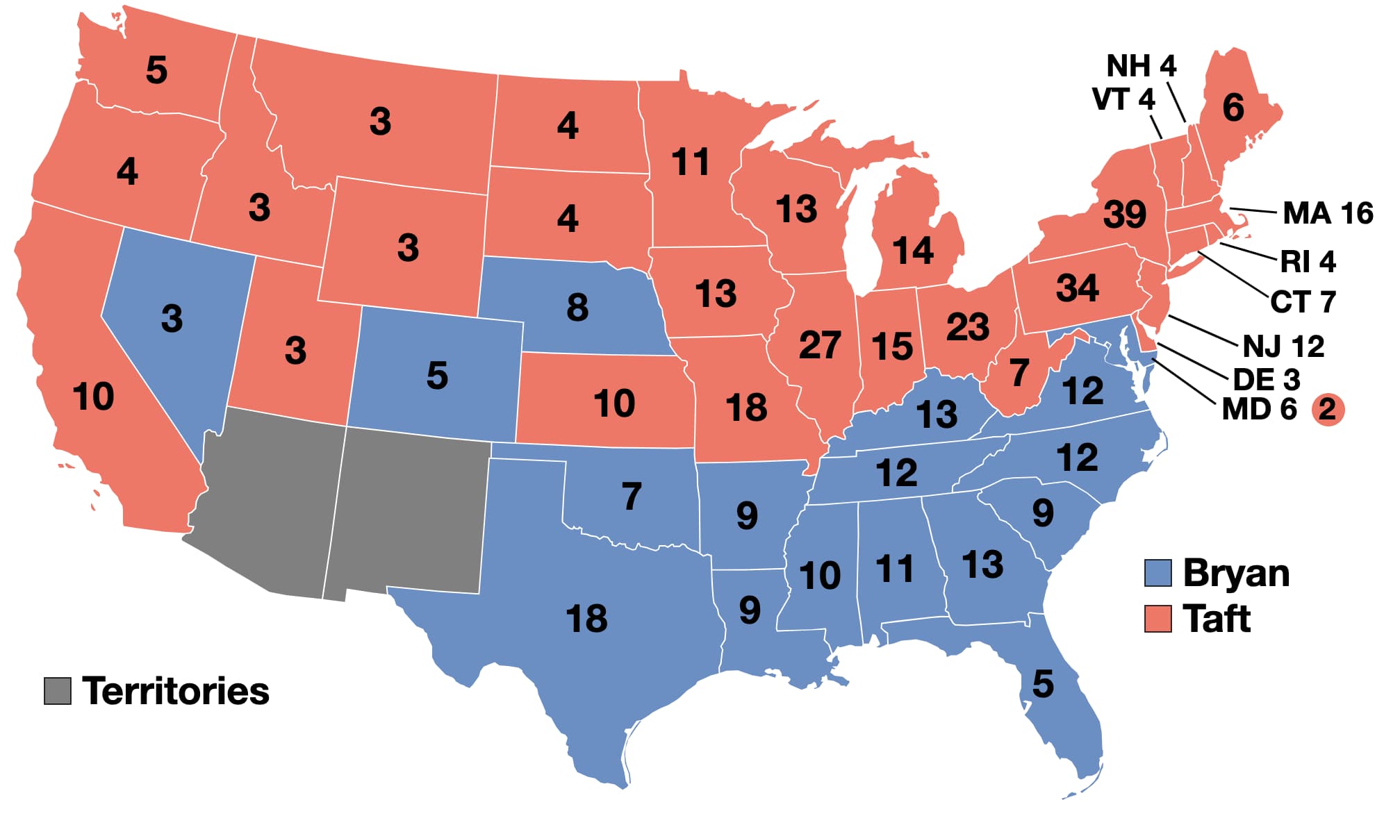1908: William Howard Taf... is listed (or ranked) 3 on the list These Maps Of Every Election In The Past Century Show How Dramatically America Has Changed