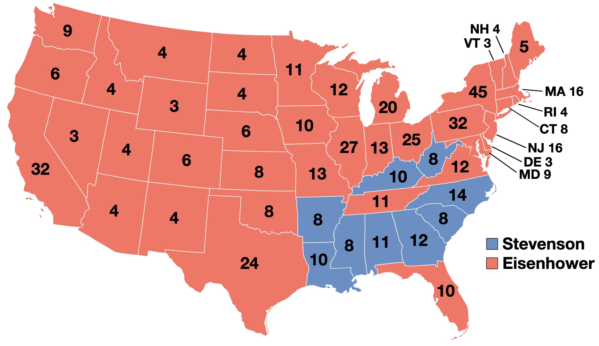 1952: Dwight D. Eisenhower vs. is listed (or ranked) 14 on the list These Maps Of Every Election In The Past Century Show How Dramatically America Has Changed