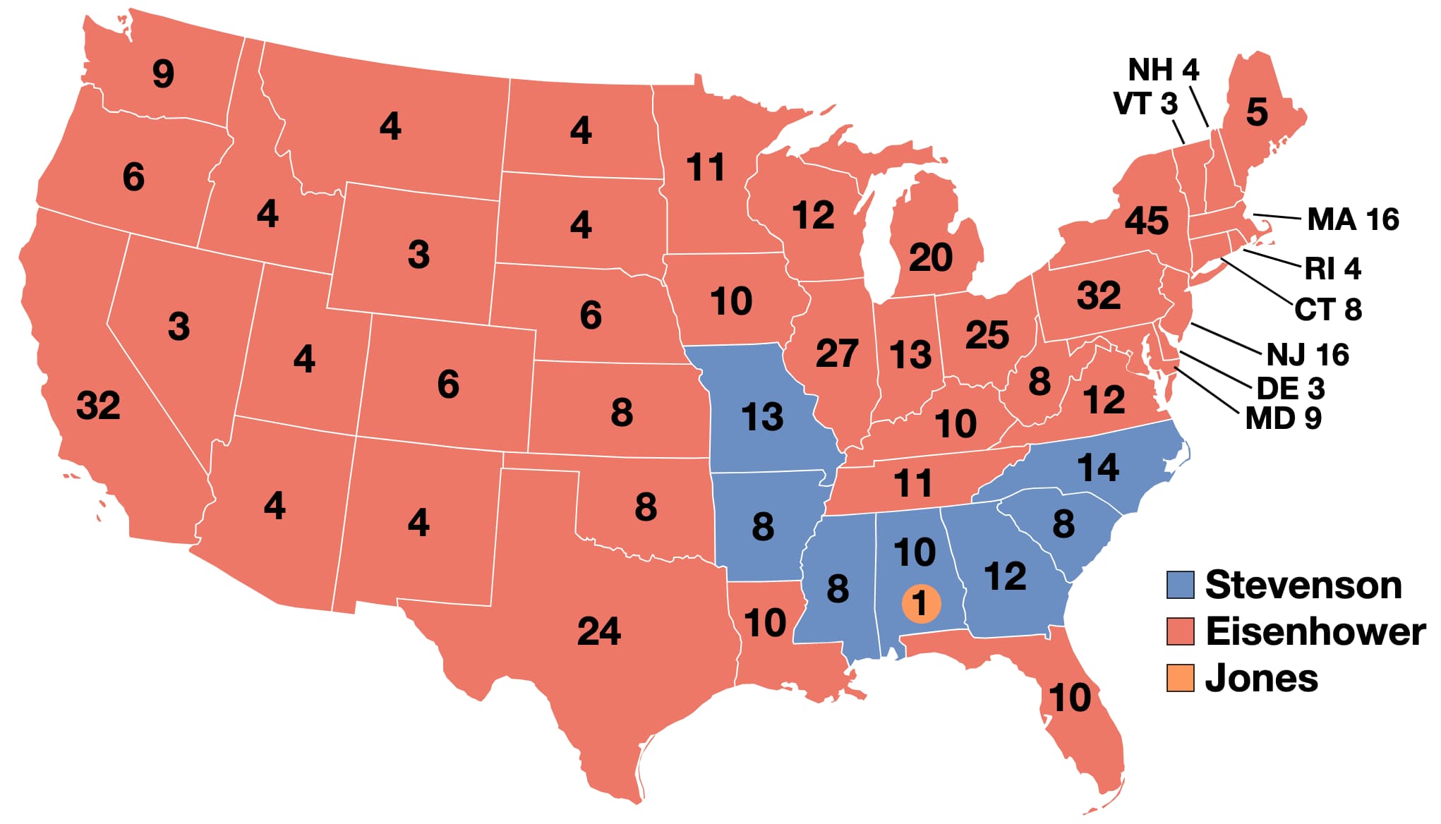 1956: Dwight D. Eisenhower vs. is listed (or ranked) 15 on the list These Maps Of Every Election In The Past Century Show How Dramatically America Has Changed