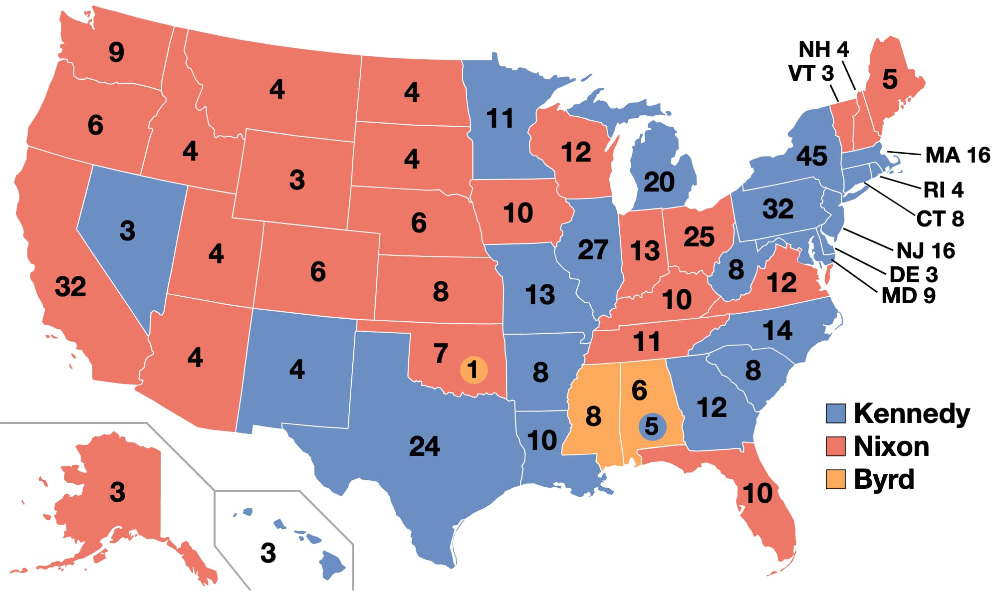 1960: John F. Kennedy vs. Rich is listed (or ranked) 16 on the list These Maps Of Every Election In The Past Century Show How Dramatically America Has Changed