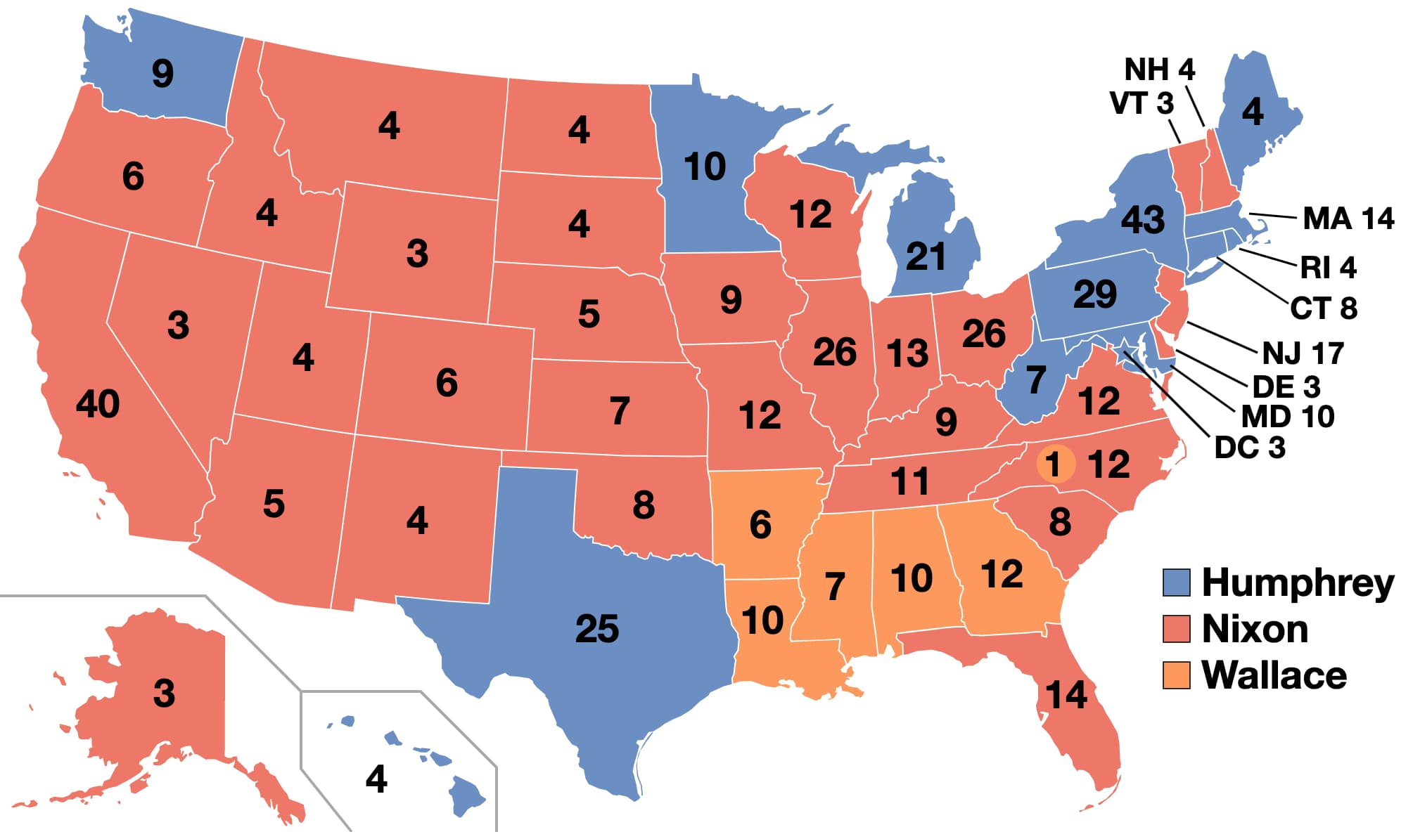 1968: Richard Nixon vs. Hubert is listed (or ranked) 18 on the list These Maps Of Every Election In The Past Century Show How Dramatically America Has Changed