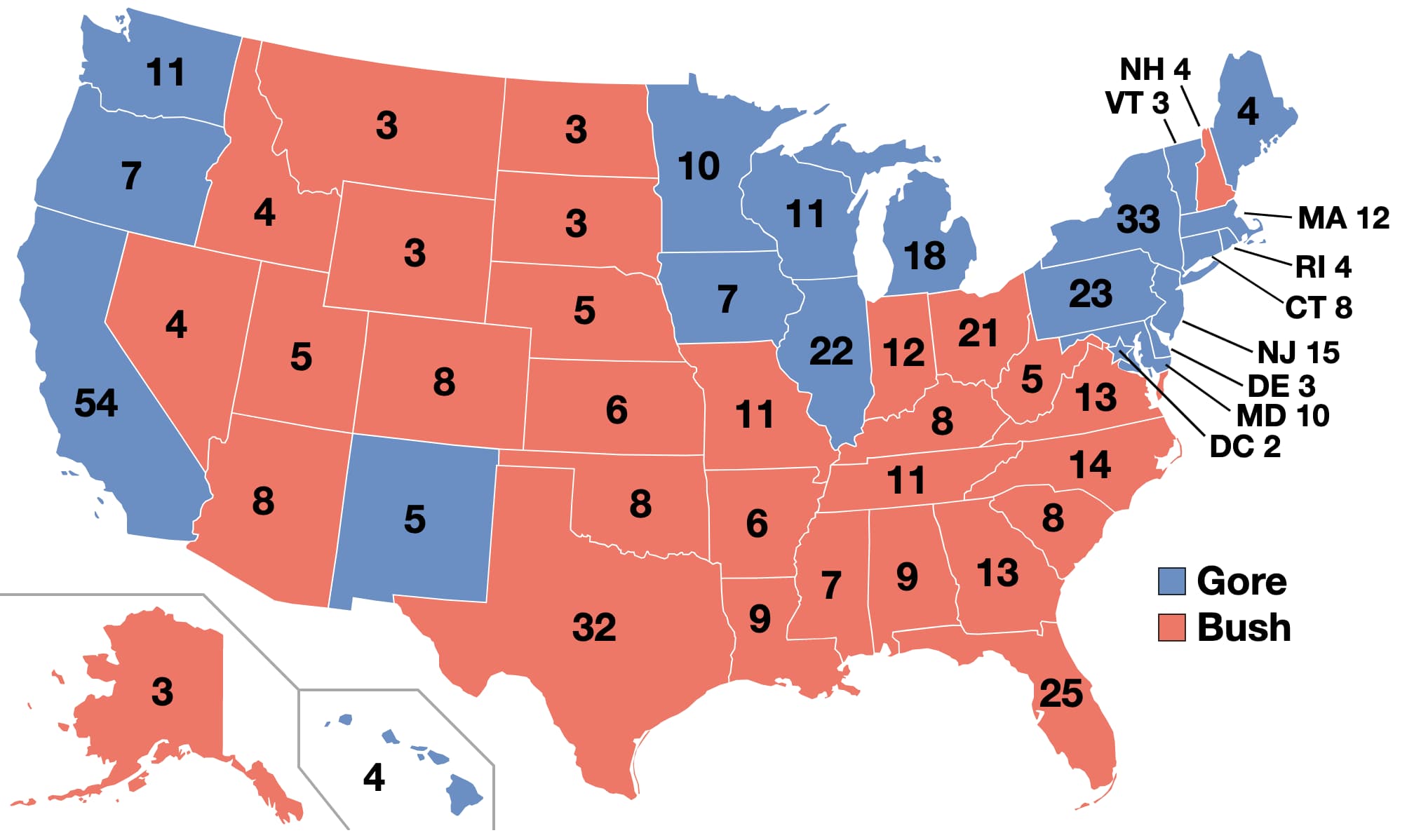 2000: George W. Bush vs. Al Go is listed (or ranked) 26 on the list These Maps Of Every Election In The Past Century Show How Dramatically America Has Changed