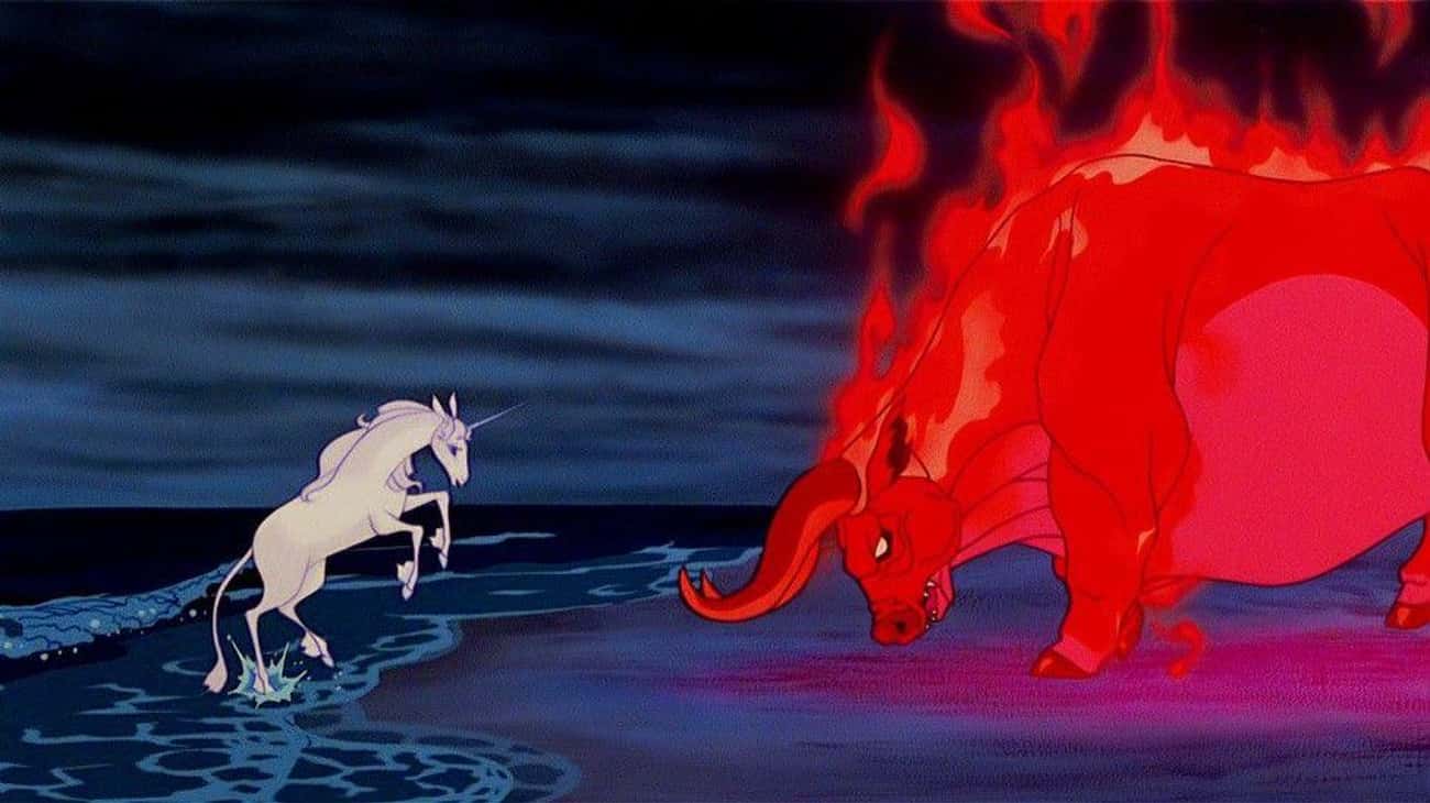 The Terrifying, Flame-Covered Red Bull Preys On Innocent Unicorns