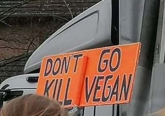 Don't Go Kill Vegan is listed (or ranked) 11 on the list 32 Hilarious Sign Fails That Made Their Messages Meaningless