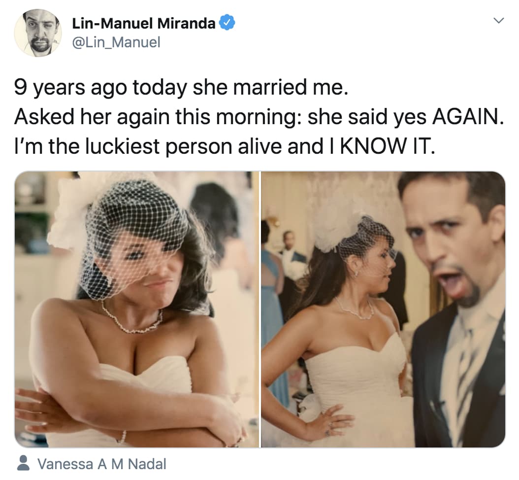 Image of Random Lin-Manuel Miranda Tweets That Prove He Is His Wife's Biggest Fan
