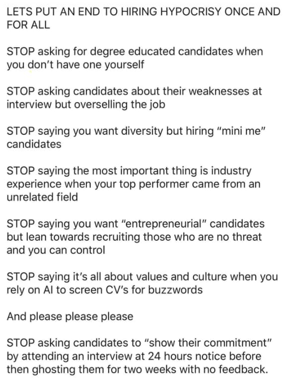 A Recruiting Bill Of Rights on Random Posts That Capture Frustrating Experience Facing Job Hunters