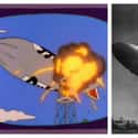 The Duff Blimp Suffers The Same Fate As The Hindenburg on Random Famous Historical Photos Recreated By 'The Simpsons'
