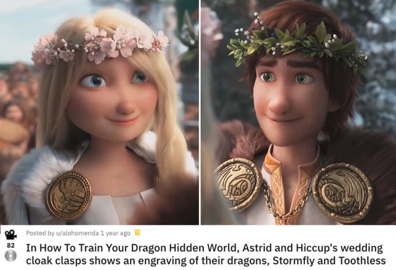 Stormfly And Toothless Are Engraved In The Cloak Clasps At Astrid And Hiccup's Wedding