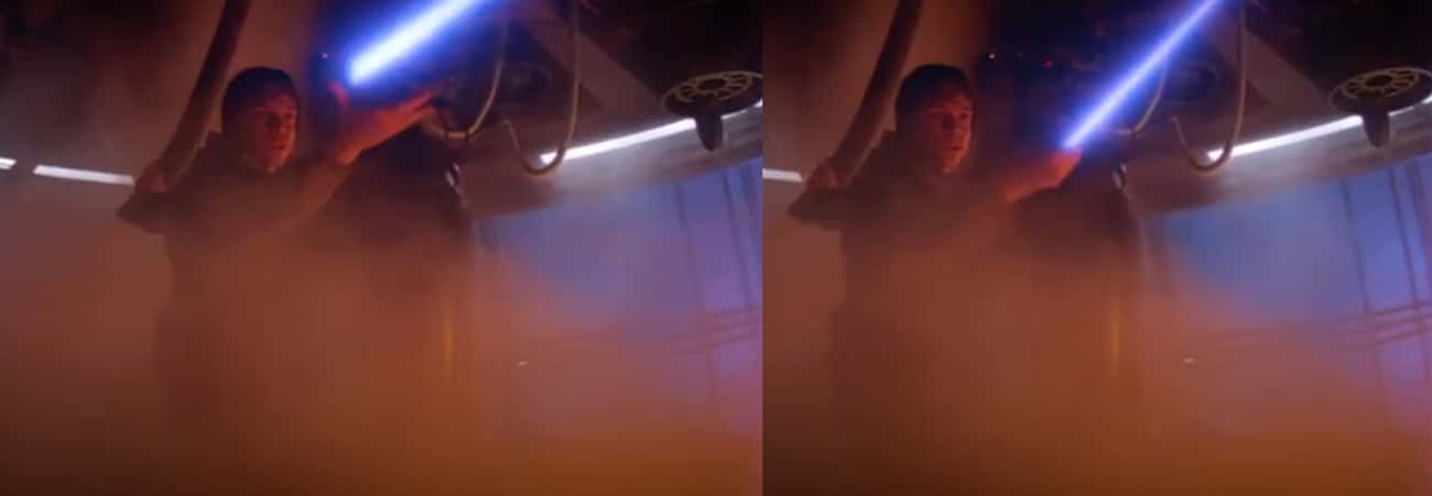 When Luke uses the Force to call his lightsaber, he lights it in the air before it lands in his hand.