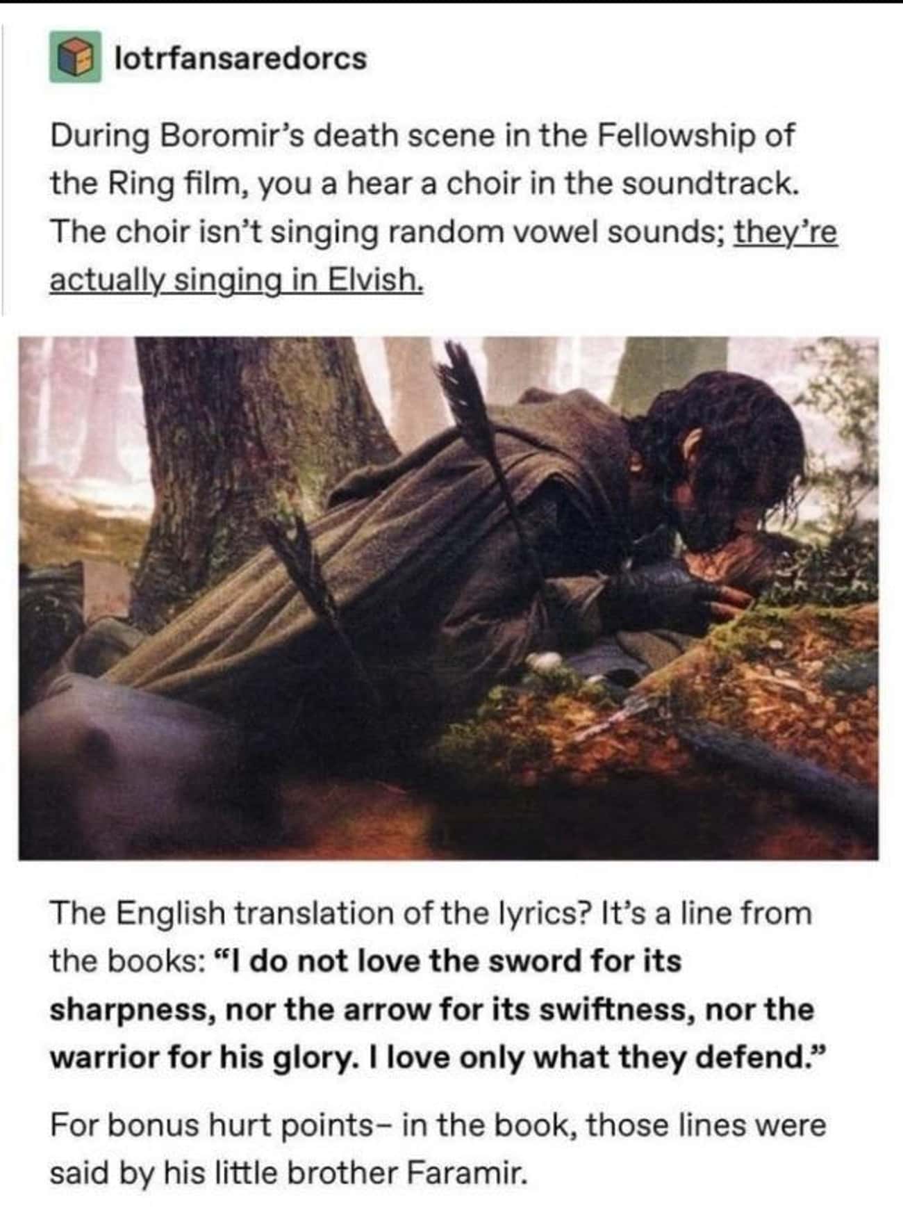 An Elvish Song Plays In The Background Of Boromir's Death
