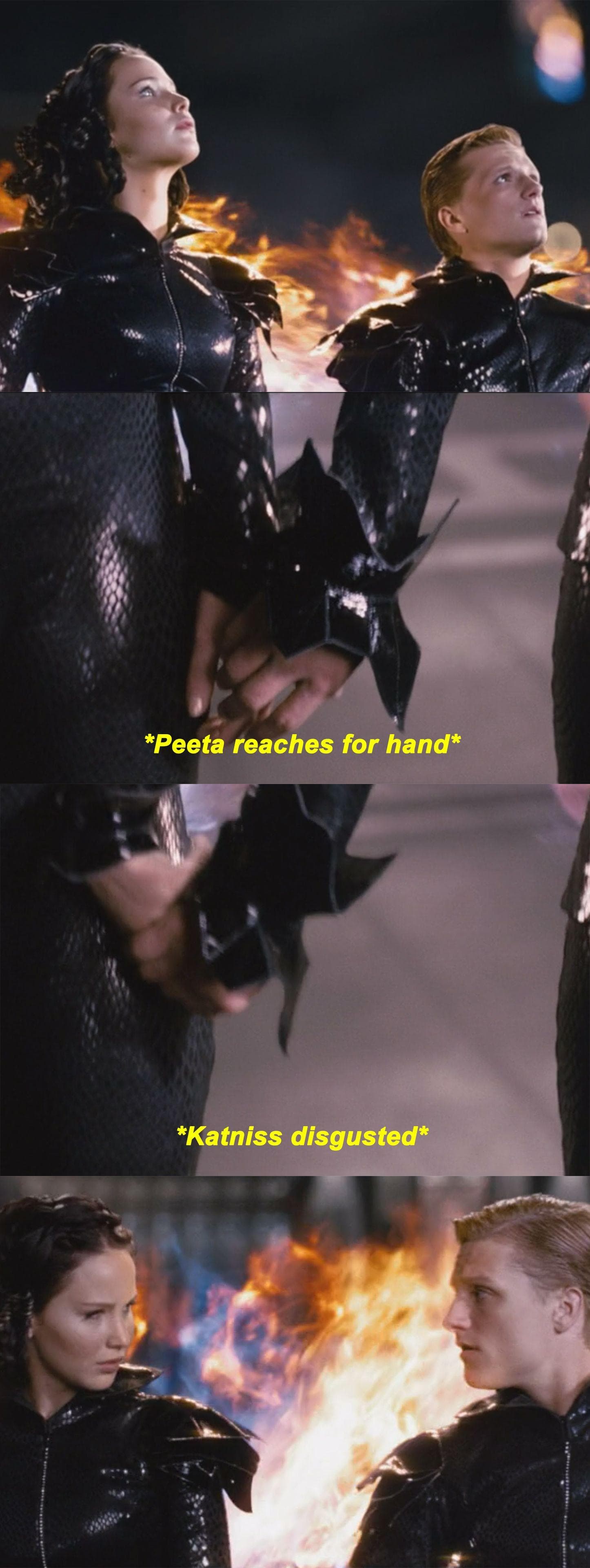 Peeta Trying To Grab Katniss' Hand On Live Television