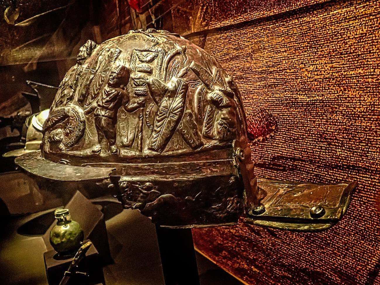 A Decorated Helmet Found In The Gladiator Barracks