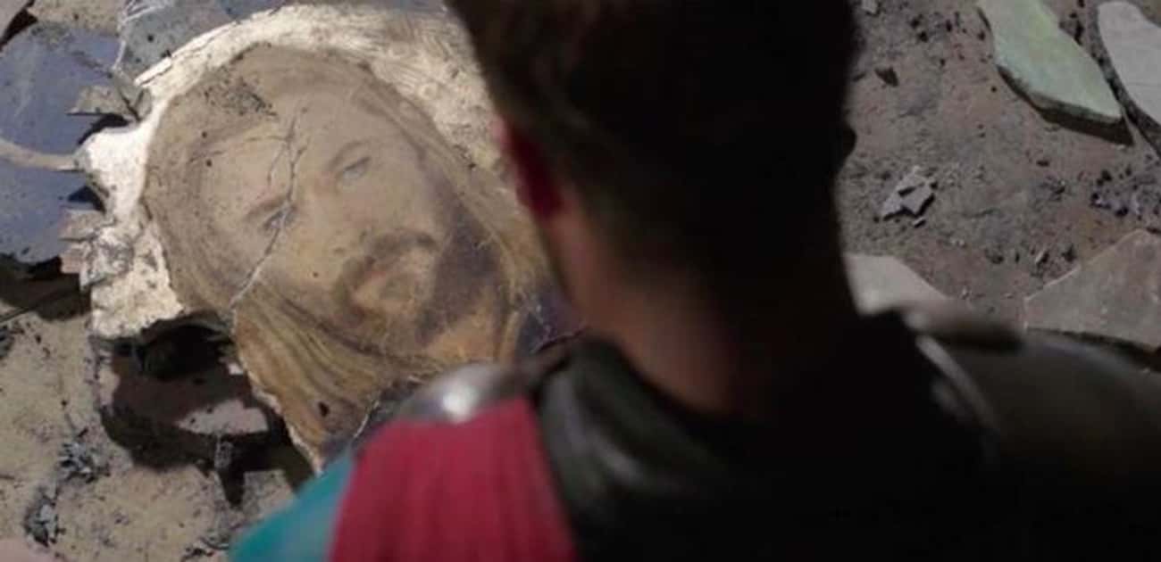 Hela Taking Thor's Eye Is Shown In A Broken Mural