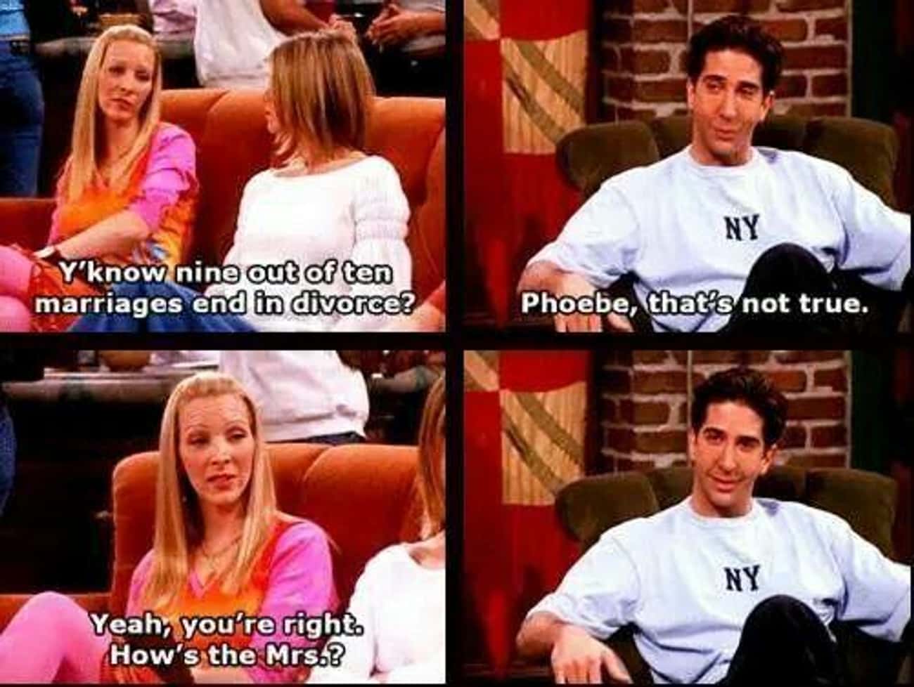 Phoebe Makes Fun Of Ross's Divorces Using Statitiscs
