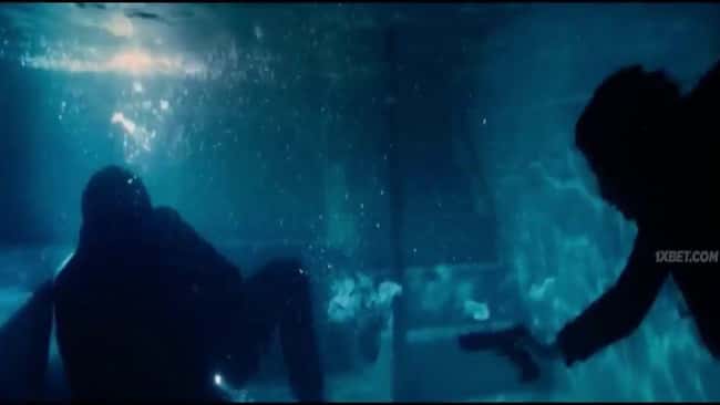 14. John Wick and an enemy fall into a pool in John Wick: Chapter 3 – Parabellum (2019), and Wick moves about three feet away just before being shot. The bullets become ineffective at this range, similar to how a typical pistol round behaves underwater.