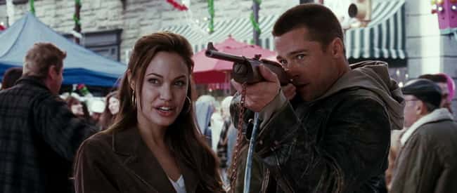 9. During the fair scene in Mr. & Mrs. Smith (2005), John (Brad Pitt) closes his left eye to aim but opens it again before shooting to maintain peripheral vision. This is what snipers do, indicating their weapon proficiency.