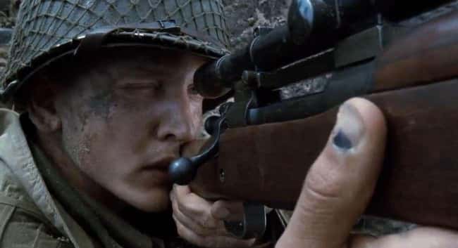 5. Jackson has a bruise on his thumb in Saving Private Ryan (1998), a common injury during WWII when soldiers' thumbs got caught in the M1 Garand's loading mechanism.