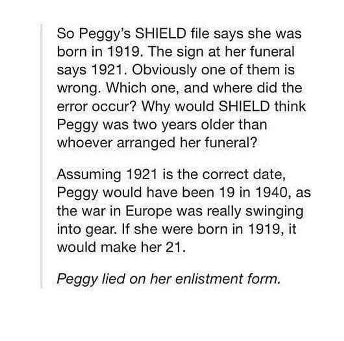Peggy lied on her enlistment form in Marvel!