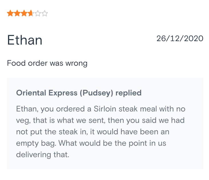 oriental express just eat