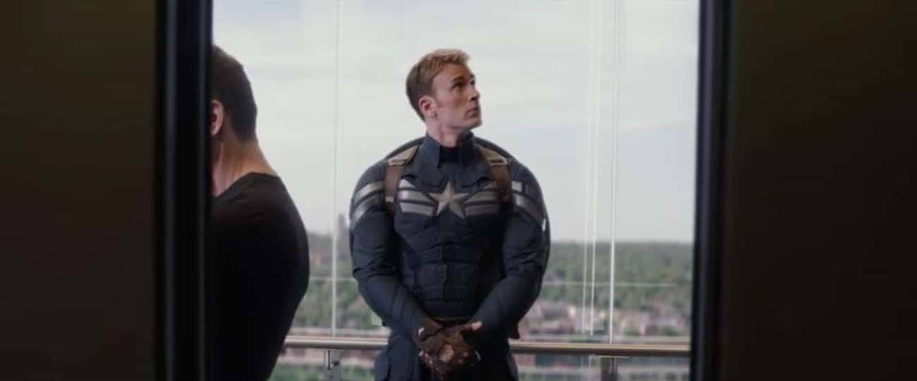 Captain America Surveys The Elevator Before His Fight In 'The Winter Soldier'