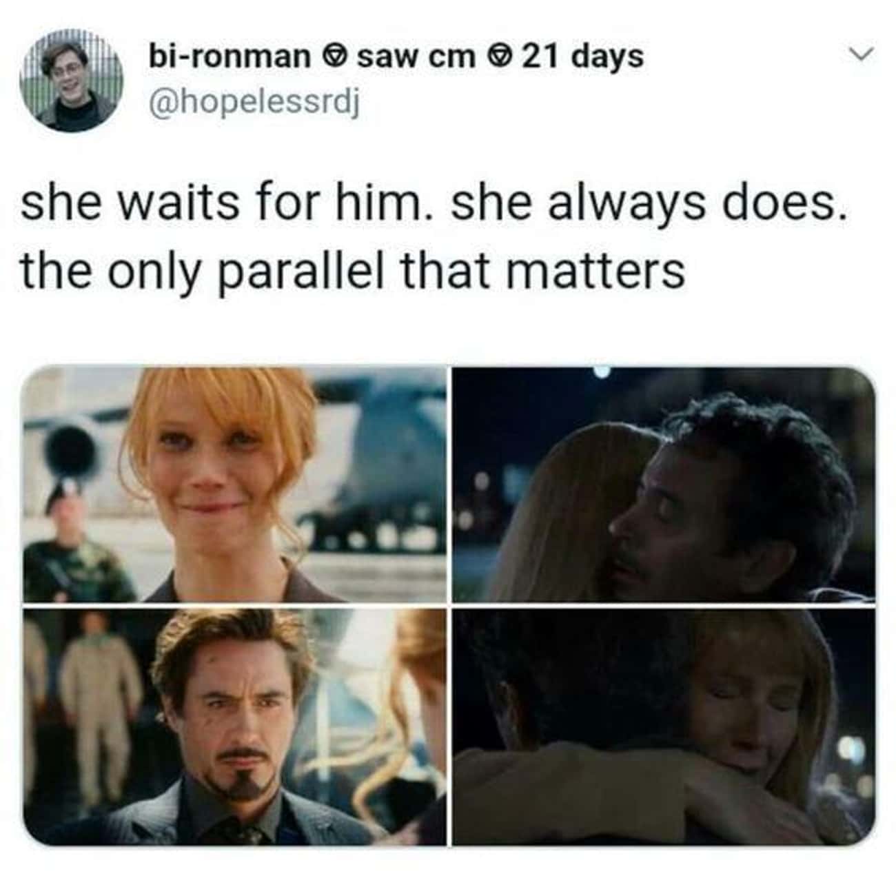 Pepper always waited for Iron Man