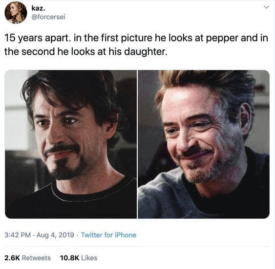 Tony's love for Pepper and his daughter was so pure