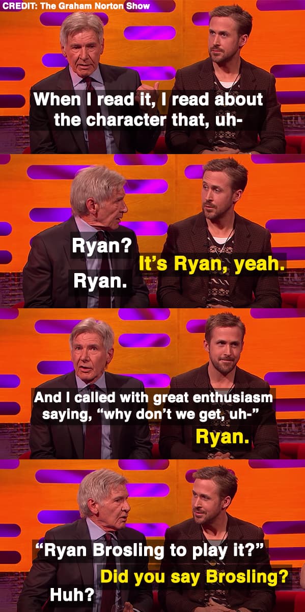 Harrison Joked About Not Knowing Ryan Gosling's Name
