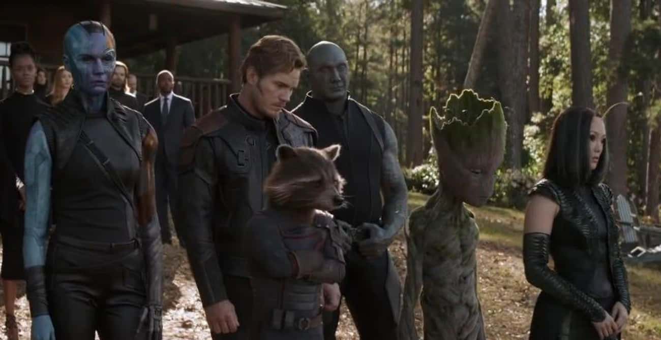 The Only Time Drax Wears A Shirt Is At Tony's Memorial Service At The End Of 'Endgame'
