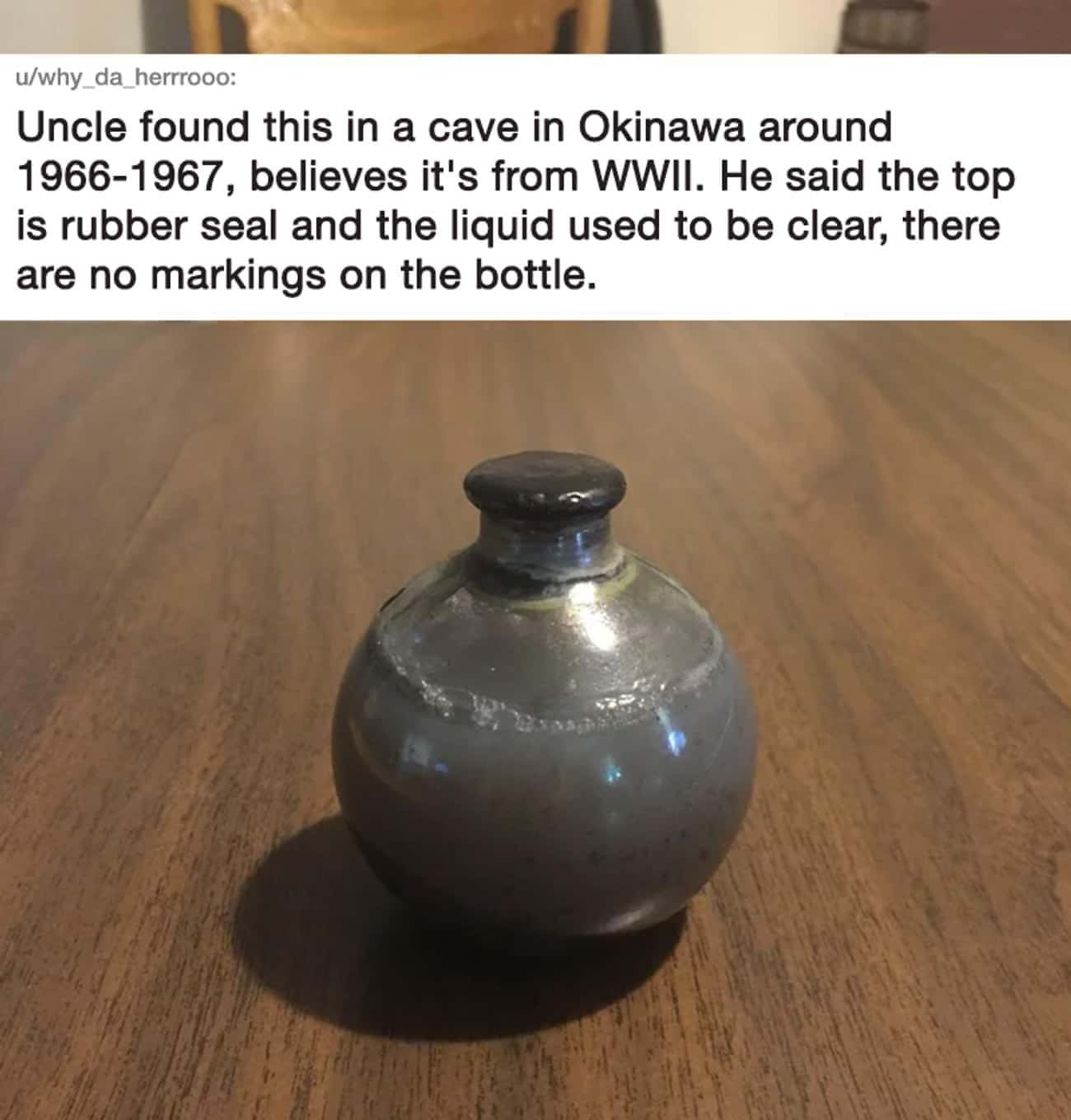 'Uncle Found This In A Cave In Okinawa Around 1966-1967.' What Is This Bottle?