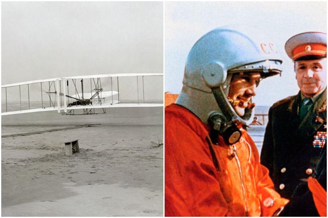 58 Years: Man's First Motorized Flight Vs. First Manned Spaceflight