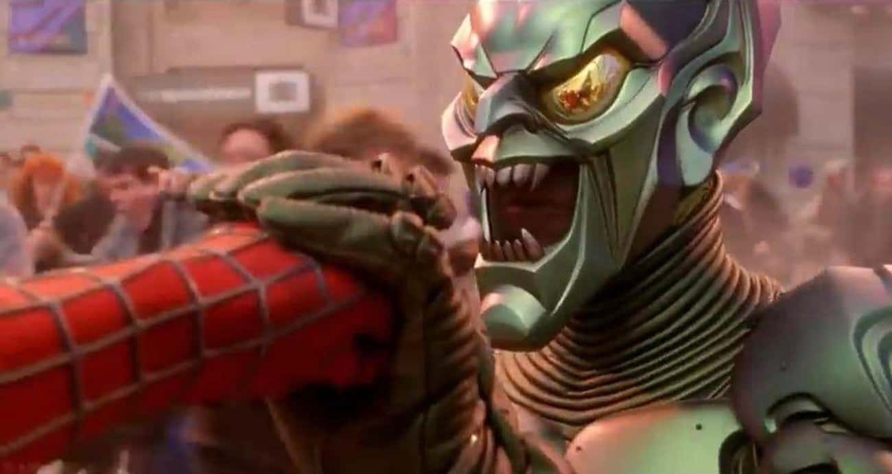 In 'Spider-Man,' When The Green Goblin Catches Spidey's Punch, He Speaks Despite His Lips Staying Closed  